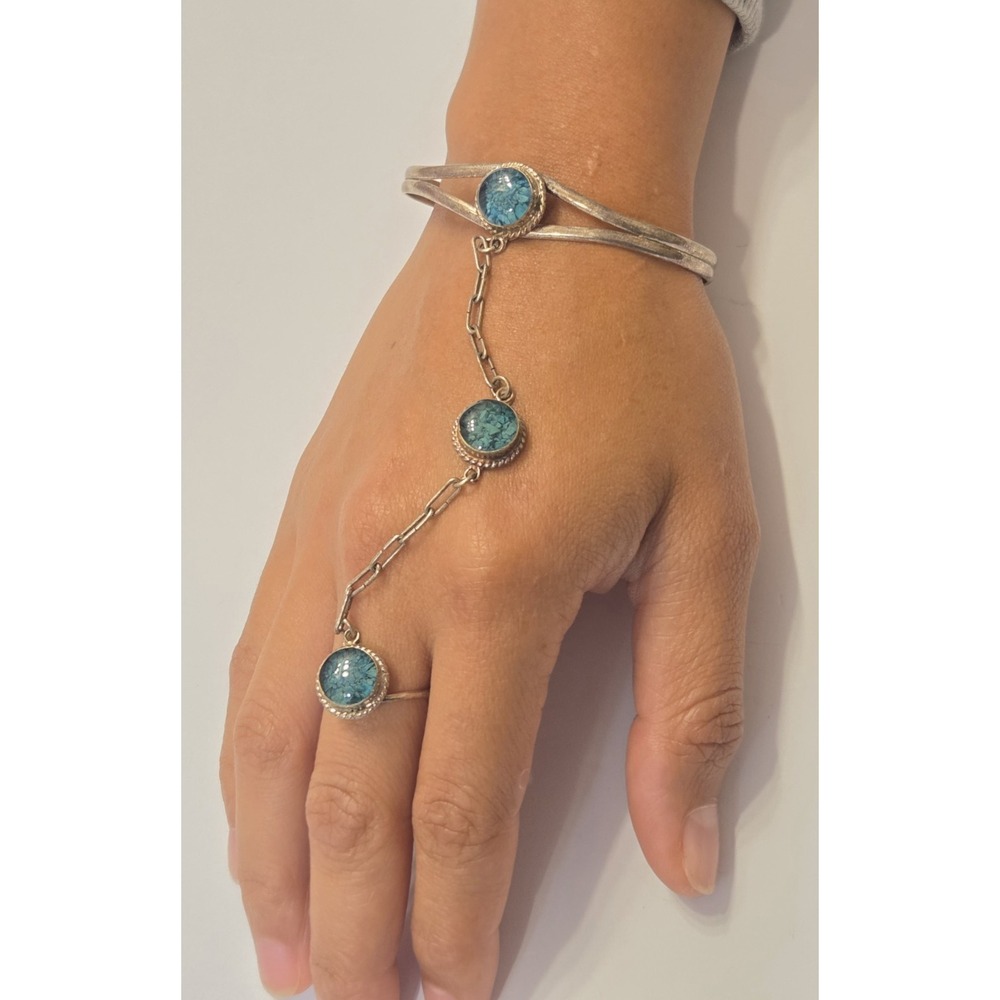 Vintage Alpaca Silver Turquoise Resin Slave Bracelet Mexico